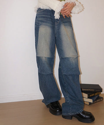 WASHED SHIRRING BLUE DENIM